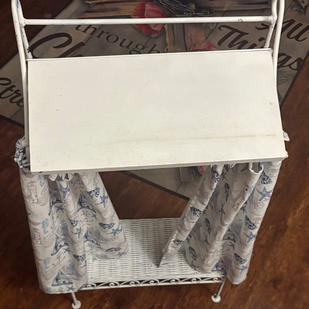 White Metal Stand with Floral Curtains